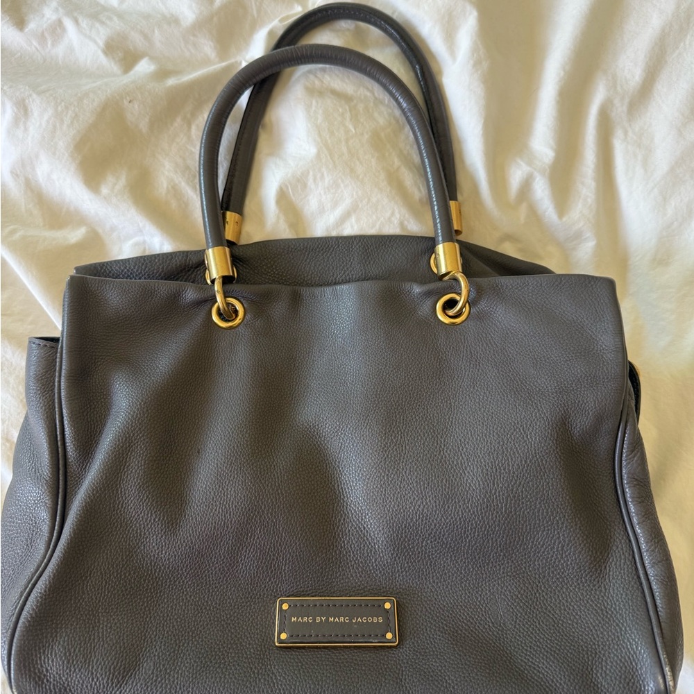 Marc by Marc Jacobs Charcoal Gray Pebbled Leather Tote with Gold Hardware
